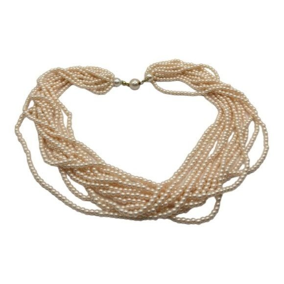 Vintage 80s, 10 Strand Pink Rose Seed Bead Necklace 9.5” Long - Picture 8 of 10